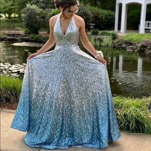 Clarisse Halter Sequined Ballgown